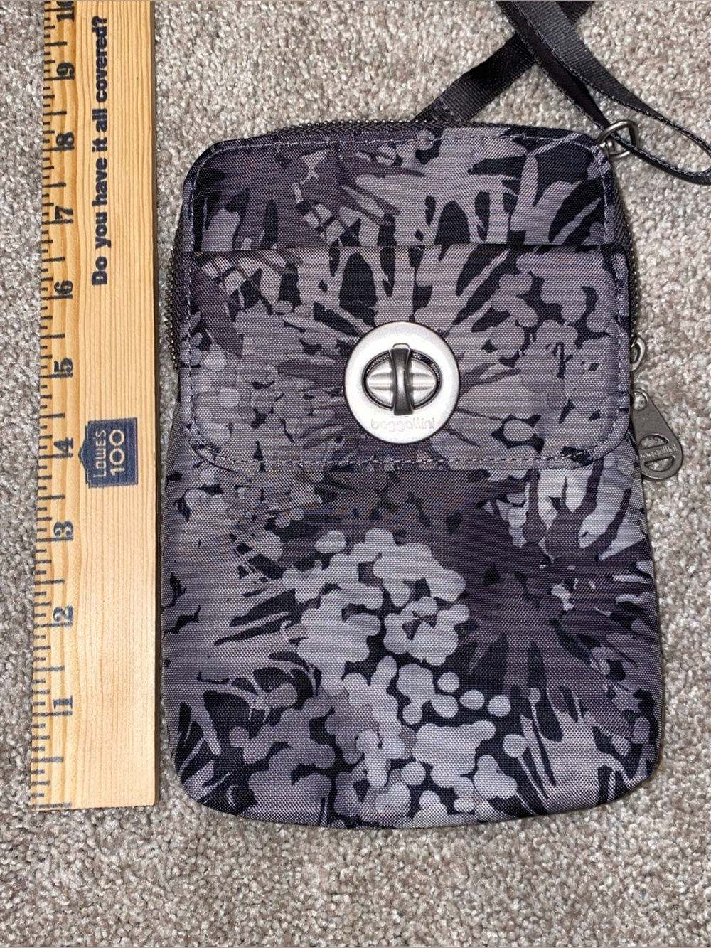 Baggallini Lima Mini Crossbody Bag Gray Black Print RFID Travel - Picture 7 of 7